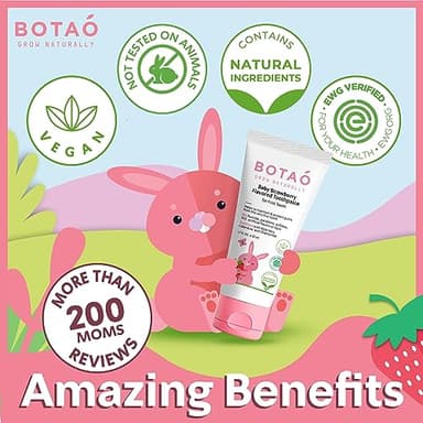 BOTAO Fluoride Free Baby Toothpaste | Strawberry Flavored - Organic Training Natural Toddler Toothpaste for Toddlers | EWG Verified, Vegan, SLS Free, Safe to Swallow, Aloe Vera -1.7Oz - Image 6
