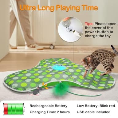 umosis Interactive Cat Toys Rechargeable,Moving Concealed Feathers,Real Mouse Squeaky,Touch Activated Cat Kitten Toy Exercise Toys for Indoor Bored Adult Cats - Image 6