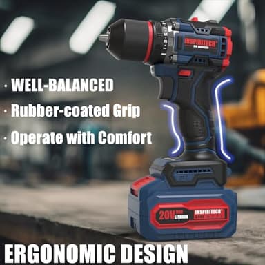 INSPIRITECH 20V Cordless Drill Set, Brushless Power Drill Set with 3.0Ah Battery and Charger,3/8-Inch Metal Chuck Electric Drill Driver,22 Torque Setting,Drill/Driver Bits and Tool Bag Included… - Image 8