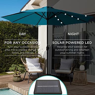 Best Choice Products 10ft Solar Polyester LED Lighted Patio Umbrella w/Tilt Adjustment and UV-Resistant Fabric - Cerulean - Image 3