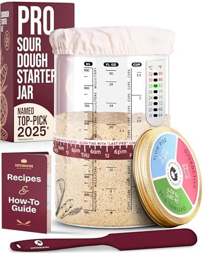 Superbaking Sourdough Starter Jar, Beginner Sourdough Starter Kit, 34oz Wide Mouth Sour Dough Glass Jar with Guides & Recipes, Sourdough Bread Baking Supplies, Sourdough Container Crock - Image 1