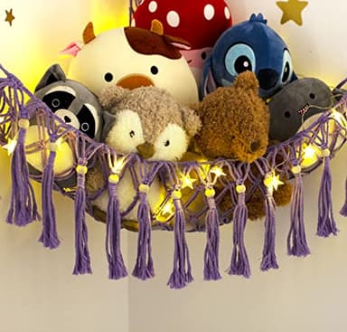 Stuffed Animal Hammock Corner with LED Light - Toy Storage Hammock Plushie Net Organizer - Teddy Bear Stuffy Hammock - Purple Nursery Decor Baby Kids Bedroom Nursery Furniture - Image 5