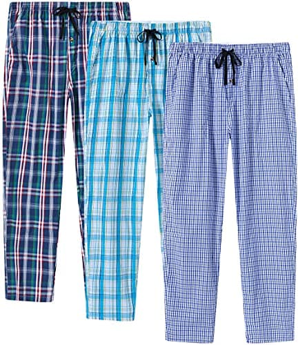 MoFiz Men's Pajama Pants,Cotton Sleep Lounge Bottom Pant Comfortable Plaid Woven Pj's Pants 3pack(D,Large - Image 1