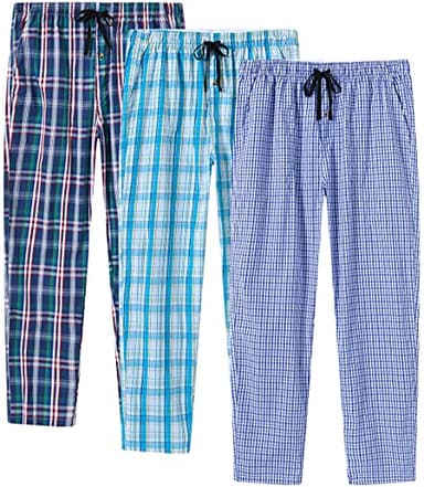 MoFiz Men's Pajama Pants,Cotton Sleep Lounge Bottom Pant Comfortable Plaid Woven Pj's Pants 3pack(D,Large - Image 1