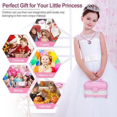 YasinKidz 60 in 1 Kids Makeup Kit, with 3-Color Led Makeup Mirror Real Washable Kids Makeup Sets for Girls 5-8, Perfect Girl Birthday Gift, Age 3+ - Image 6