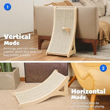 PETKARAY Curved Cat Scratcher, Sisal Kitty Scratching Ramp, L Shape Scratch Pad for Indoor Cats, 25.6" Furniture Protector with Mouse Toy, Chevron Style - Image 2