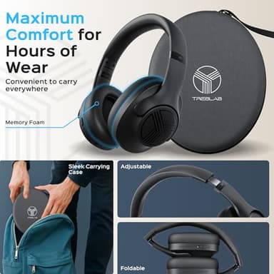 TREBLAB Z2 Hybrid Active Noise Cancelling Workout Headphones - Signature-HD Sound, Deep Bass, 58H Battery, Comfortable, Foldable Over Ear Bluetooth Headphones Wireless w/Mic for Calls, for Gym, Sport - Image 3