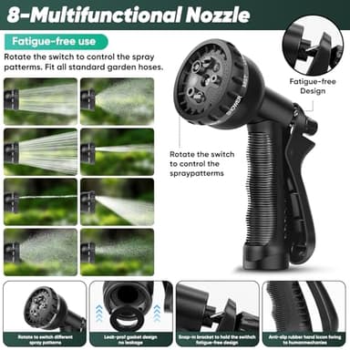 Lipoliftco Garden Hose 100FT, Non-Expanding, Lightweight Hose With 8 Function Nozzle, Leak-Proof, No-Knot, Easy to Carry, Wear-Resistant, Sturdy, Flexible, 3/4GHT, Water Hose for Yard, Garden, Outdoor - Image 8
