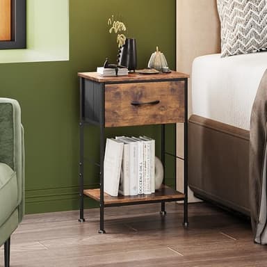 WLIVE Nightstand, Bedside Side Table for Bedroom, Dorm with Steel Frame, Night Stand End Table with Fabric Storage Drawer, Easy Assembly, Rustic Brown Wood Grain Print, 11.73''D 15.67''W 25.03" H - Image 6