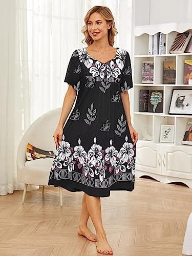 udforsk Grandma House Dress With Pockets Duster Housecoats Moo moo Dresses Loungers Plus Size Moos Nightgown Patio Summer Mumu dusters for women momo dresses robes womens nightgown Black L - Image 2