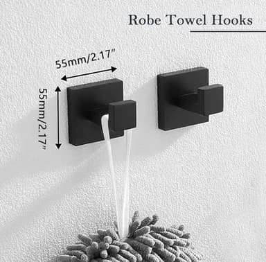 Bathroom Accessories Towel Bar Set: 10 Pieces Matte Black Bathroom Hardware Square SUS304 Stainless Steel - Wall Mounted Towel Rack&Toilet Paper Holder&Towel Ring and Towel Hook - Image 6