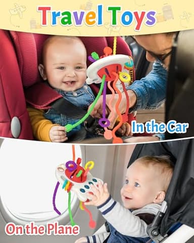 Yetonamr Baby Sensory Montessori Toys for 6-12-18 Months, Pull String Silicone Teething Toy, Toddler Birthday Gift Travel Toy for 1 2 Year Old Boy Girl Infant 8 9 10 Months Old - Image 3