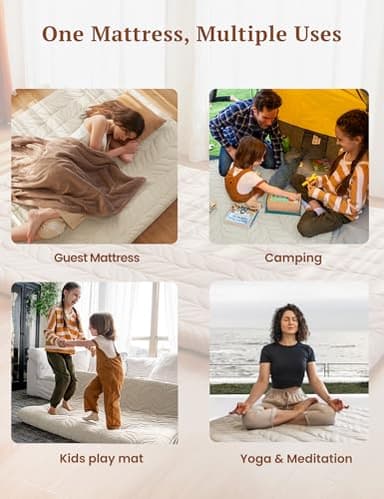 ZonLi Japanese Floor Mattress Futon Mattress Twin Size, 4" Thicken Roll Up Tatami Mat w/ 100% Cotton Washable Cover, Portable & Foldable Floor Bed Mattress for Sleeping, Dormitory, Adult Kids, Khaki - Image 2