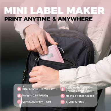 Label Maker Machine with Tape, Label Makers with Multiple Templates, Mini Label Maker Widely Used in Home Office School Organization, Bluetooth Label Printer Easy to Use for Small Labels, Pink - Image 8