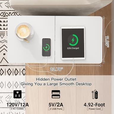 LIDYUK End Table with Charging Station, Narrow Side Table with Drawer and USB Ports & Power Outlets, Nightstand Bedside Tables for Small Spaces, Bedroom, Living Room, White - Image 5