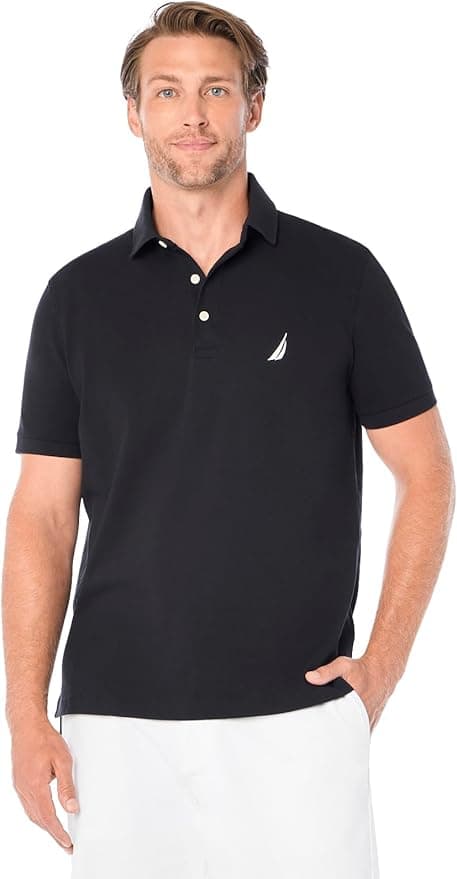 Nautica Men's Short Sleeve Solid Stretch Cotton Pique Polo Shirt - Image 1
