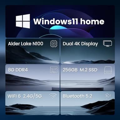 Mini PC with Alder Lake N100 CPU (up to 3.4GHz), Mini Desktop Computer PC Windows 11 Home Mini Computer with 8GB DDR4 256GB SSD 4K Dual Display Micro PC Bluetooth5.2/WiFi6/USB3.2 - Image 8