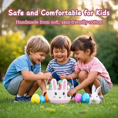 Allaugh Easter Baskets for Kids Girls: Pink Cotton Woven Bunny Large Easter Basket - Empty Baby Easter Basket with Double Rope Handle - Durable Easter Gift Basket For Heavy Weight - Image 5