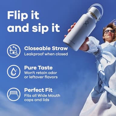 Hydro Flask Water Bottle - Insulated Stainless Steel - Wide Mouth Flex Straw Lid, Non Spill, Leakproof and Refillable in 32 Oz Black - Image 6