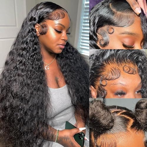 LRV 26 Inch Deep Wave Lace Front Wigs Human Hair, 13x4 HD Curly Lace Front Human Hair Wet Wavy Waterwave Glueless Frontal Deep Wave Wig for Women, Pre Plucked, 180 Density, Average Cap, Tangle Free - Image 1