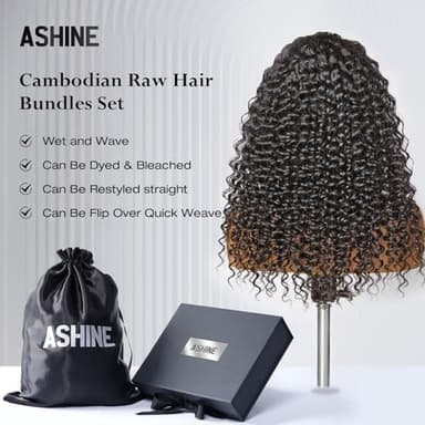 ASHINE Human Hair Bundles Deep Wave Unprocessed Cambodian Raw Hair 20 22 24 Inch, Flip Over Quick Weave Wet and Wave Bundles for Women Natural Black - Image 7