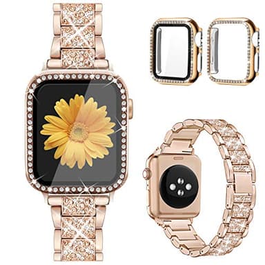 Mesime Compatible for Apple Watch Band with Screen Protector Case, Jewelry Replacement Bands 46mm 45mm 44mm 42mm 41mm 40 mm 38mm 2 Pack Protective Cover for iWatch Series 11/10/9/8/7/6/5/4/3/2/1/SE Women - Image 1