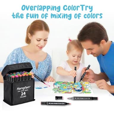 hangfan 24 Colors Alcohol Markers,Pens for Adult Coloring Oily,Permanent Marker Set Perfect for Beginner,Dual Tip Art Markers,Drawing Markers, Card Making and Kids Sketching Illustration - Image 3