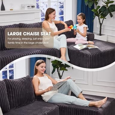 Hobestluk 96” Modular Sectional Sofa Couches L-Shape Couch 3 Seat Modular Sofa Memory Foam Sectional Couches for Living Room, Cloud Couch with Oversized Chaise (Grey, Stripe (Right Facing Chaise)) - Image 4