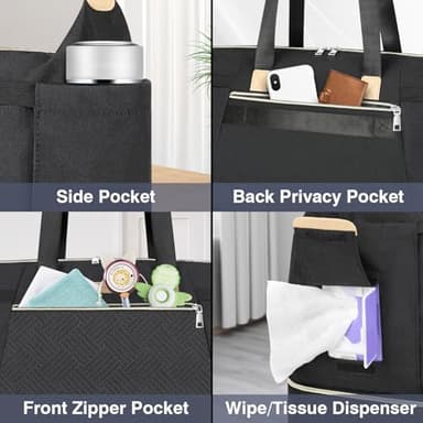 ITIEZY Diaper Tote for Baby - 6Pc Large Mommy Bag with Portable Changing Pad, Waterproof Compartment & Organizer Pouches, Multifunctional Hospital Travel Bag for Mom & Dad - Image 5