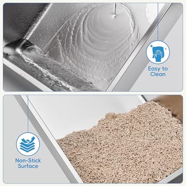 2 Pack Stainless Steel Cat Litter Box with Lid, XL Extra Large Metal Box for Big Cats, 24" L x 16" W x 12" H, Enclosed Litter Box High Sided, Non-Sticky, Include Litter Scoop - Image 5
