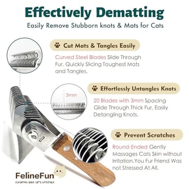 FelineFun Cat Brush for Dematting & Deshedding, 2 in 1 Undercoat Rake, Efficiently Remove Loose Hair & Matted Fur, Professional Shedding Comb for Indoor Cats & Long Haired Cats - Image 4