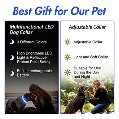 YFbrite Ultra Light Adjustable LED Dog Collar, Light up Dog Collars Rechargeable Glowing in The Dark Collars Visiblity & Safety for Small, Medium, Large Dogs (Blue, Large) - Image 5