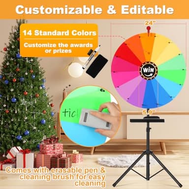 GADFISH 24-inch Spinning Prize Wheel, Ajustable 37"-65" Height Spin Doodle Game Spinner, Storable Prize Wheel Spinner with Stand, Wheel of Fortune Game, 14 Colors - Image 2