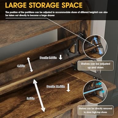 Maupvit Large Shoe Cabinet with 4 Flip Drawers, Freestanding Shoe Organizer with Metal Drawer Bracket for Entryway, Narrow Shoe Rack Cabinet, 5 Sturdy Legs, Rustic Brown - Image 6