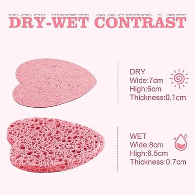 60-Count Compressed Facial Sponges With Container, Heart Shape Face Sponge, 100% Natural Pads for Cleansing, Massage, Pore Exfoliating Mask, Makeup Removal (Pink) - Image 5
