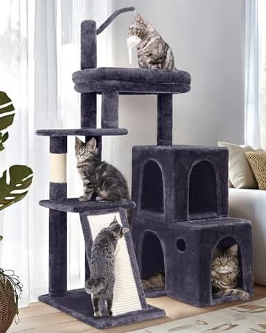 Globlazer Cat Tower for Adult Indoor Cats, 50-inch Heavy Duty Cat Tree for Big Cats, Cat Tree House with Extra-Large Padded Platform, Sisal Scratching Board, 2 Large Condos, F50, Dark Grey - Image 1