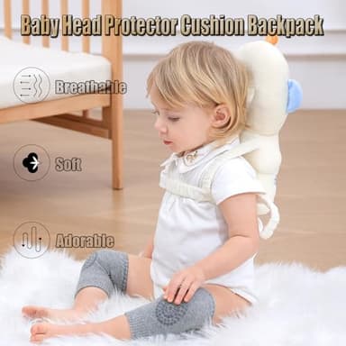 Feidoog Baby Head Protector Cushion Backpack with 3 Knee Pads for Walking & Crawling,Astronauts - Image 2