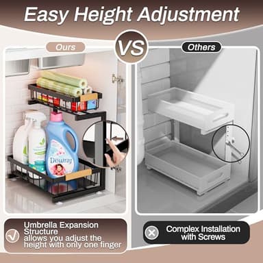 ADBIU Under Sink Organizer, 2 Pack 2 Tier Expandable Height (13.2" - 17.2") Pulling Out Kitchen Bathroom Cabinet Organizers - Image 3