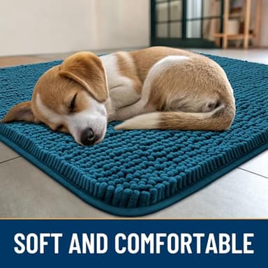 Smiry Dog Door Mat for Muddy Paws 36x24, Absorbs Moisture and Dirt Doormat, Non-Slip Washable Quick Dry Chenille Front Door Mat Indoor Entrance, Entryway Carpet for Inside Floor, Atlantic Blue - Image 2
