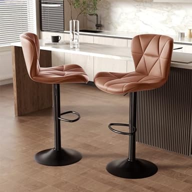 Nalupatio Modern Bar Stools Set of 2, Faux Leather Upholstered Swivel Bar Stools, Adjustable Counter Height Bar Chairs with Back for Kitchen Island, Rust - Image 5