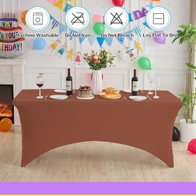 Heochy 2 Pack 6FT Brown Table Cloth for Rectangle Tables Stretch Tablecloth Rectangular Fitted Spandex Table Covers 6 ft for Birthday, Cocktail, Wedding, Banquet Outdoor Party - Image 2