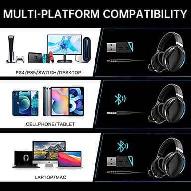 KOFIRE UG-06 Wireless Gaming Headset, 2.4GHz Bluetooth Gaming Headphones with Noise Cancelling Microphone for PS5, PS4, PC, Switch, Mac, RGB Light, Blackwhite - Image 8