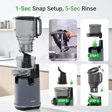 Max5 Juicer Machines,Aeitto Cold Press Juicer with 5.3“ Wide Mouth for Whole Fruits & Vegetables, Professional Slow Masticating Juice Extractor, Self Feeding, Easy to Use, High Juice Yield, Dark Grey - Image 8