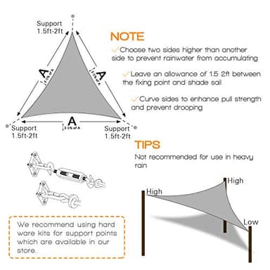 Amagenix Sun Shade Sail 12'X12'X17' Curved Edge Outdoor Shade Canopy Light Grey Breathable 95% UV Block Shade Cloth for Patio Garden Backyard (We Make Custom Size) - Image 5
