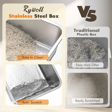 Rywell Stainless Steel Litter Box, Covered XL Extra Large Cat Litter Box Enclosure, Metal Kitty Litter Boxes with Lid, Litter Scoop, Filter Pedal and Litter Mat, Anti-Leakage, Non-Stick, Easy to Clean - Image 6