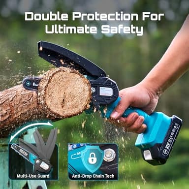 Seesii Mini Chainsaw, 6-inch Mini Chainsaw Cordless, Handheld Electric Power Chain Saw with 2 Batteries, for Tree Trimming Wood Cutting, Best Gifts for Father, Dad, Husband, Men - Image 6
