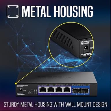TRENDnet 6-Port Unmanaged Multi-Gig Switch, 4 x 2.5GBASE-T Ports, 2 x 10G SFP+ Ports Fanless, Compact Desktop Design, Metal Housing, Network Ethernet Switch, Lifetime Protection, Black, TEG-S562 - Image 5