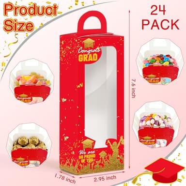 JOPHMO 24pcs Graduation Party Favor Gift Boxes, Graduation Cap Candy Treat Box Goodie Bag Graduation Centerpieces for Tables Congrats Grad Prom Gift Boxes for Graduation Decorations Party Favor(Red) - Image 2