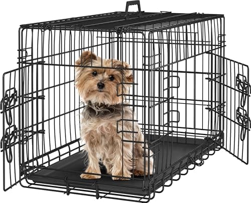 Yaheetech 30 inch Double Door Dog Crate w/Divider for Puppy, Collapsible Metal Dog Kennel with Removable Tray, Portable Travel Cage, Black - Image 1