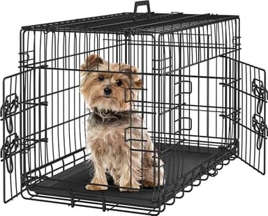 Yaheetech 30 inch Double Door Dog Crate w/Divider for Puppy, Collapsible Metal Dog Kennel with Removable Tray, Portable Travel Cage, Black - Image 1